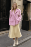Fashion Pink Lapel Long Sleeves Women Blazer Jacket Loose Overcoats