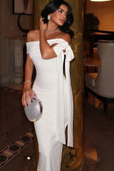 Elegant Slim Off Shoulder Strapless Tie Formal Dress