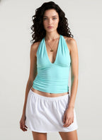 Women Halter Neck Solid Color Cami Top