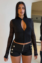 Keyhole Lace Panel Crop Long Sleeved T-shirts