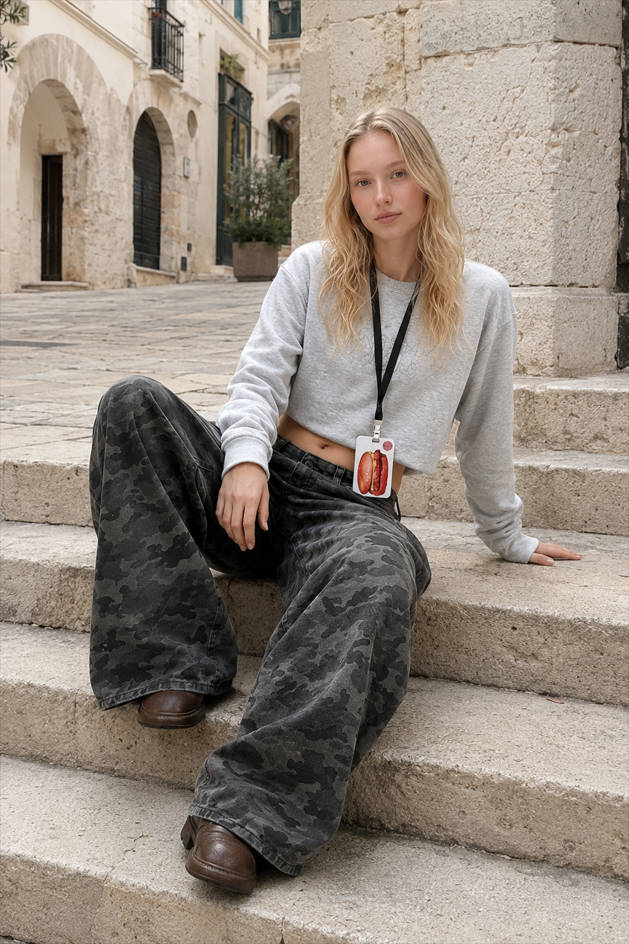 Camouflage Wide Leg High Waist Relaxed Jeans Main image