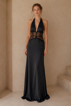 Lace Patchwork Backless Halter Boho Dress