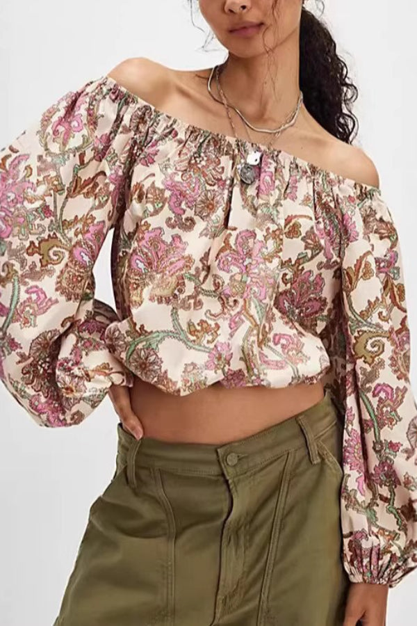 Chiffon Print Puff Sleeve Long Sleeve Top Main image