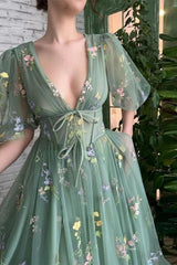 Floral Applique Ball Gown Prom Dress