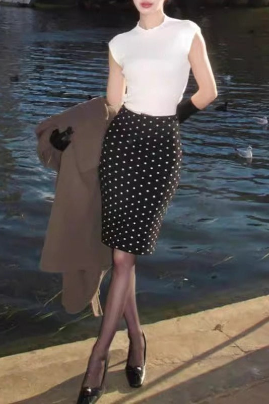 Polka Dot Knit Bodycon Midi Skirt Main image