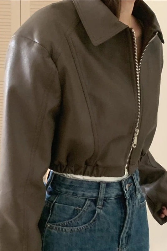 French Design Zipper Crop Leather Jacket Secondary image