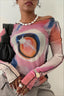 Abstract Circle Sheer Long Sleeve Crop T-Shirt