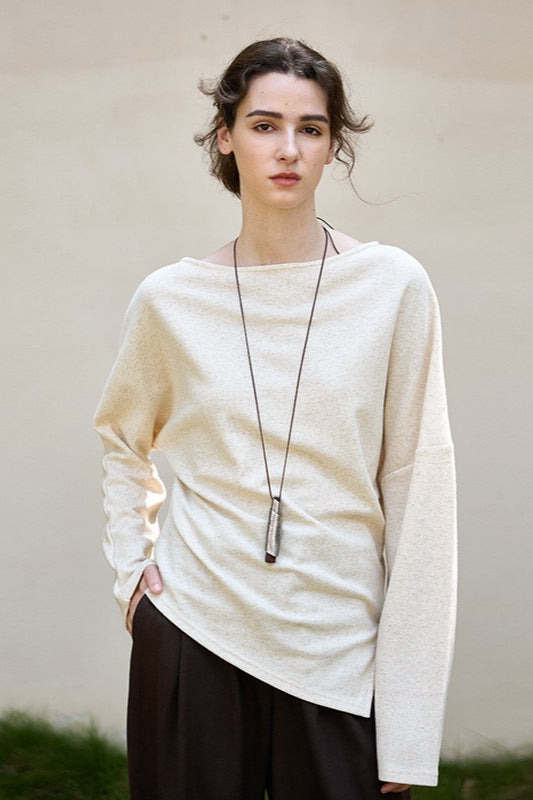 Linen Off Shoulder Slit Knit Top Main image