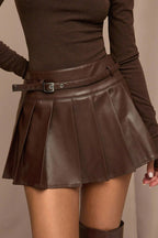 PU Leather Pleated High Waist Mini Skirt