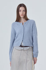 Button Front Crewneck Knit Top