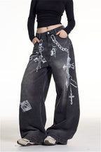 Gothic Chain Graphic Oversized Y2K Jeans