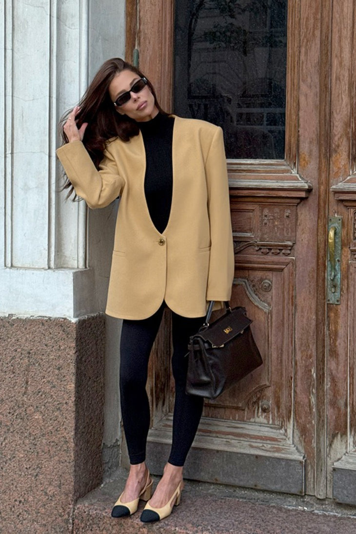 Solid V-Neck Minimalist Office Blazer Main image