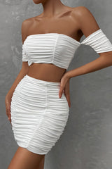 Raglan Sleeve Pleated Bodycon Skirt Two Piece Set