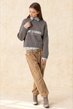 Embroidery Knit Slouchy Pullover Blouse