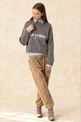 Embroidery Knit Slouchy Pullover Blouse