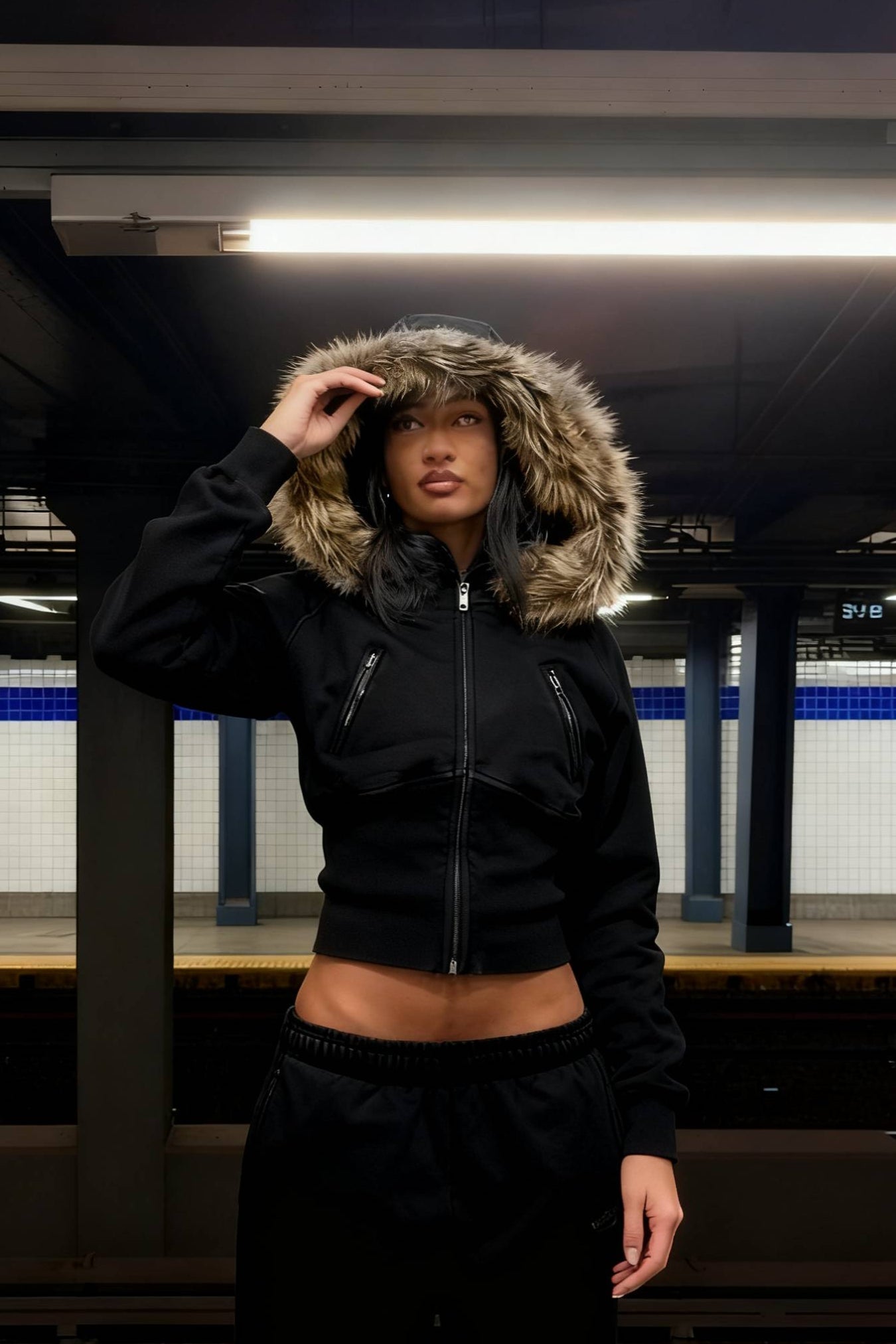 Street Style Fur Trim Sweatshirt Jacket Secondary image