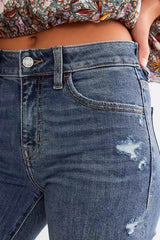 Vintage Distressed Stretch Slim Straight Denim Jeans