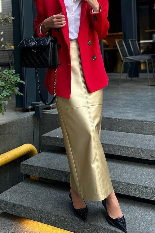 Metallic PU Leather Panel Bodycon Skirt Main image