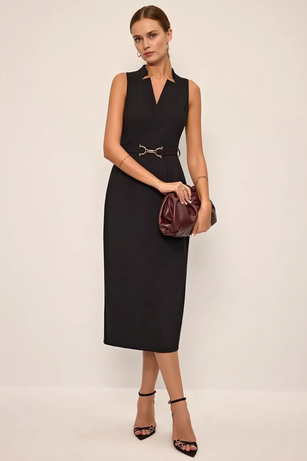 Buckle Waist Cinched Elegant Work Dress Main image