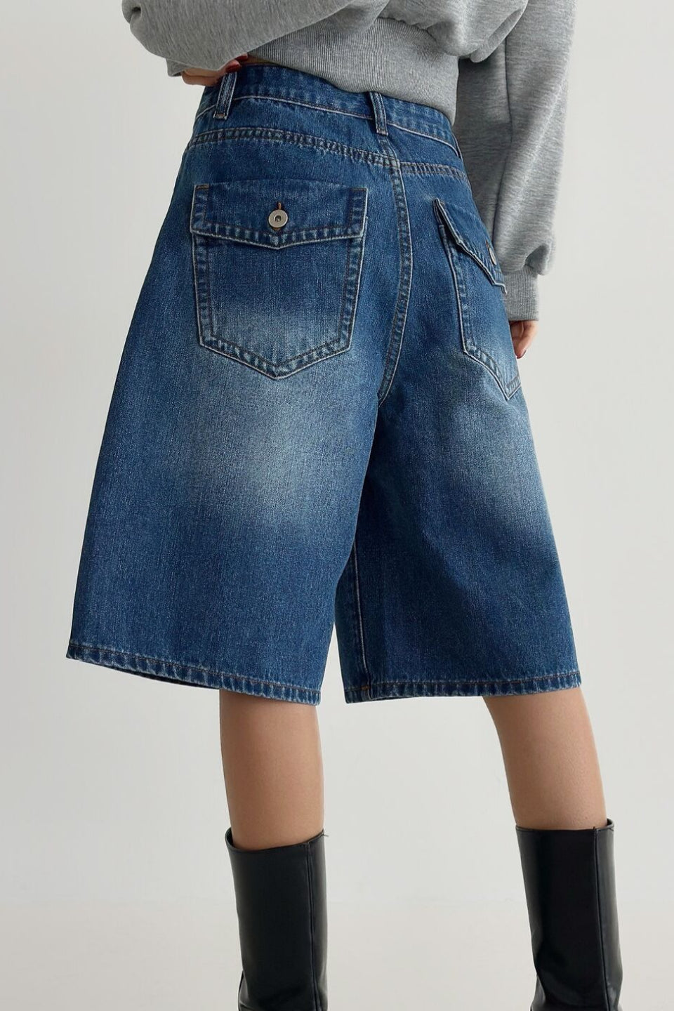 Blue High Waist Wide Leg Denim Shorts