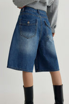 Blue High Waist Wide Leg Denim Shorts