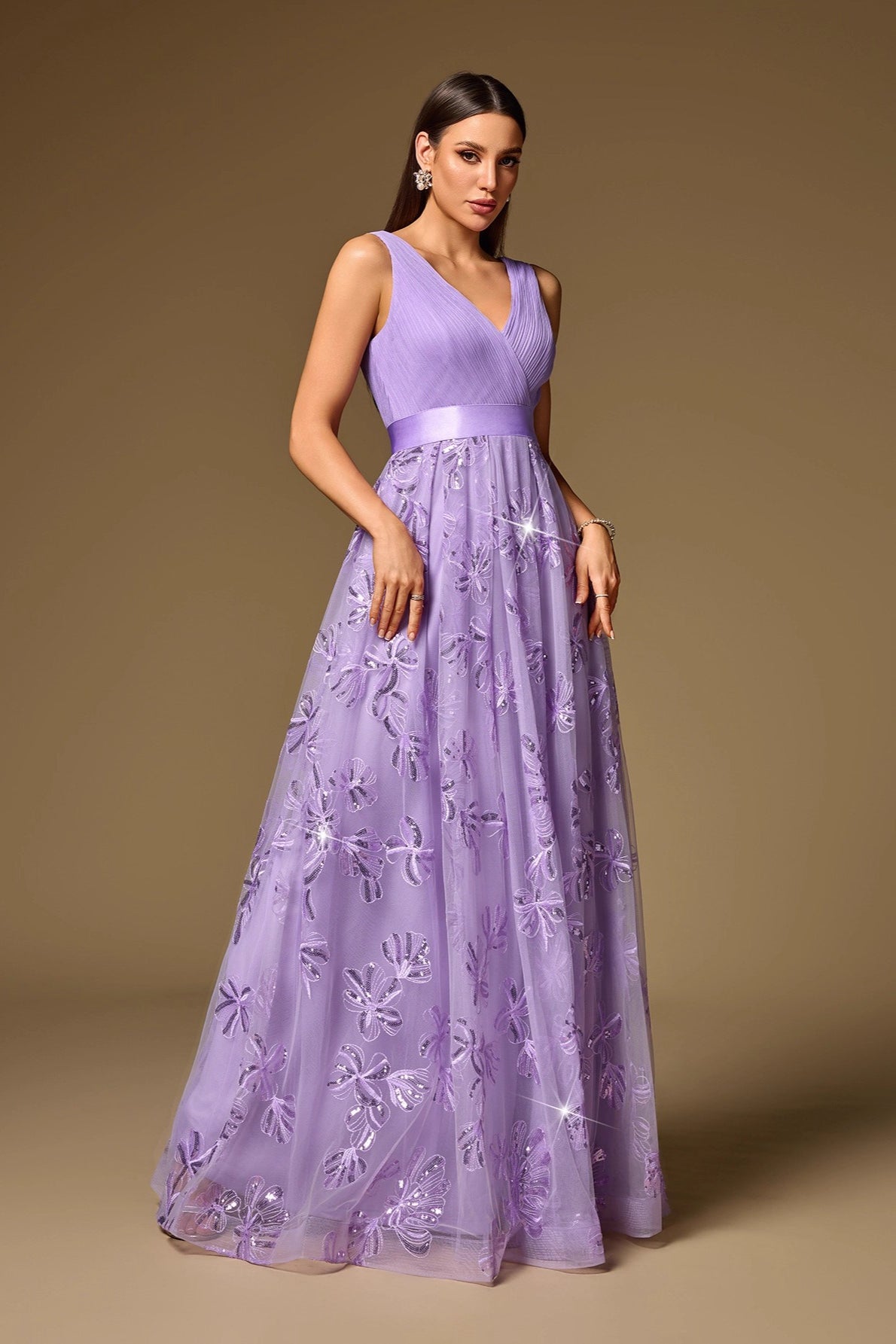 Double V Neck Short Sleeve Prom Dress Secondary image