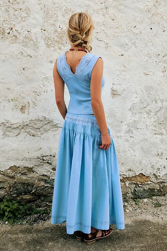 Cutout Lace Patchwork Boho Skirt Set