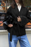 Wool Blend Faux Fur Cuff Belted Long Coat