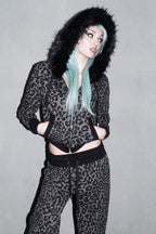 Zebra Print Fur Trim Cropped Hoodie