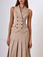 Elegant Spliced Tunic Skirt Two Piece Set KHAKI / S