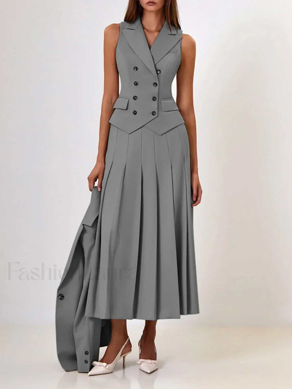 Elegant Spliced Tunic Skirt Two Piece Set GRAY / S