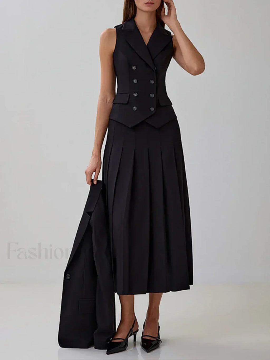 Elegant Spliced Tunic Skirt Two Piece Set