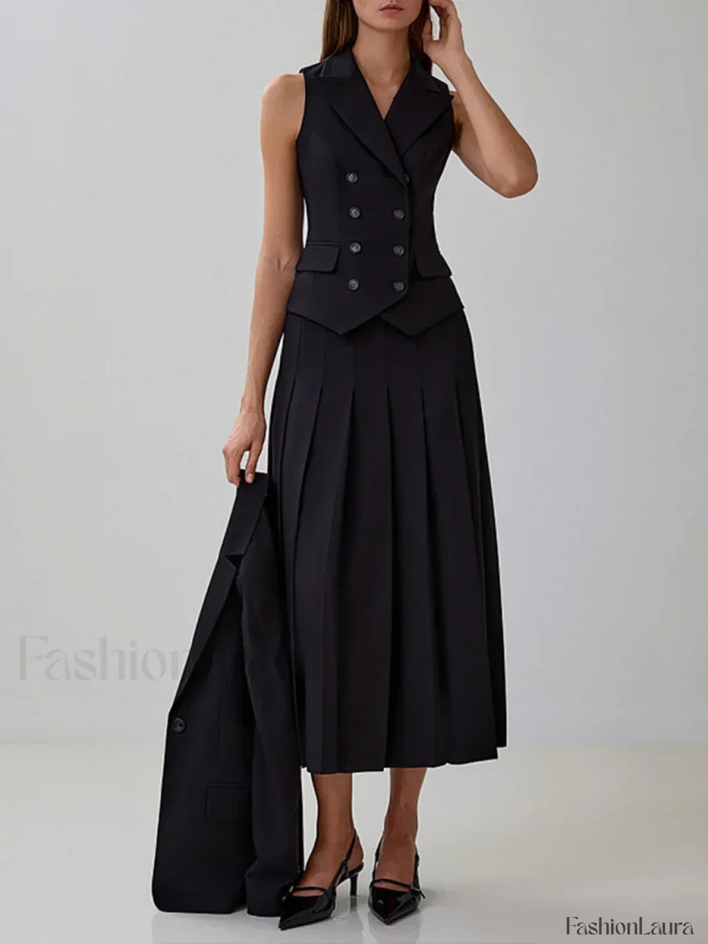 Elegant Spliced Tunic Skirt Two Piece Set