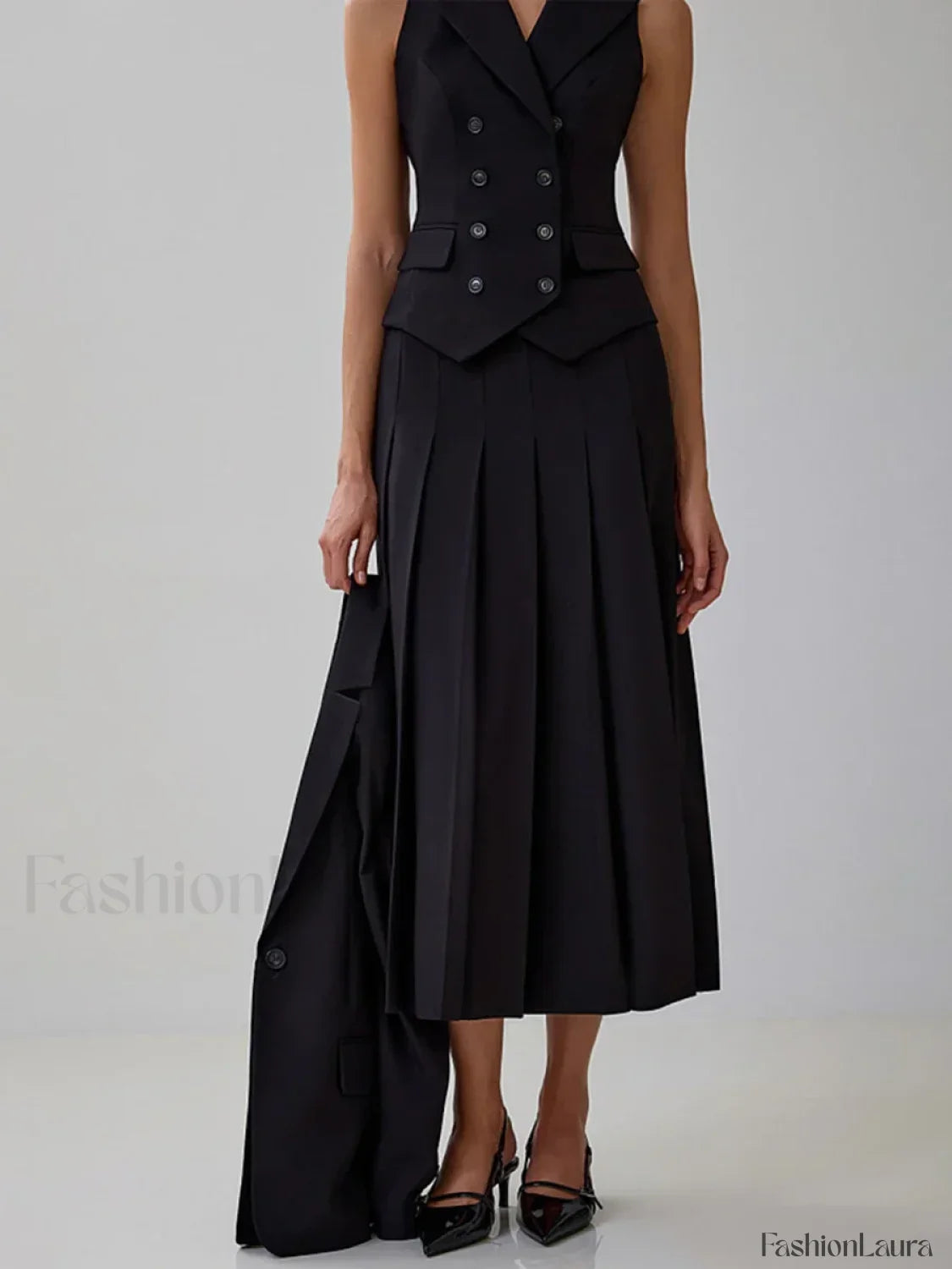 Elegant Spliced Tunic Skirt Two Piece Set BLACK / S