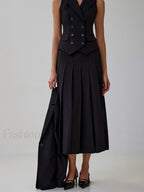 Elegant Spliced Tunic Skirt Two Piece Set BLACK / S