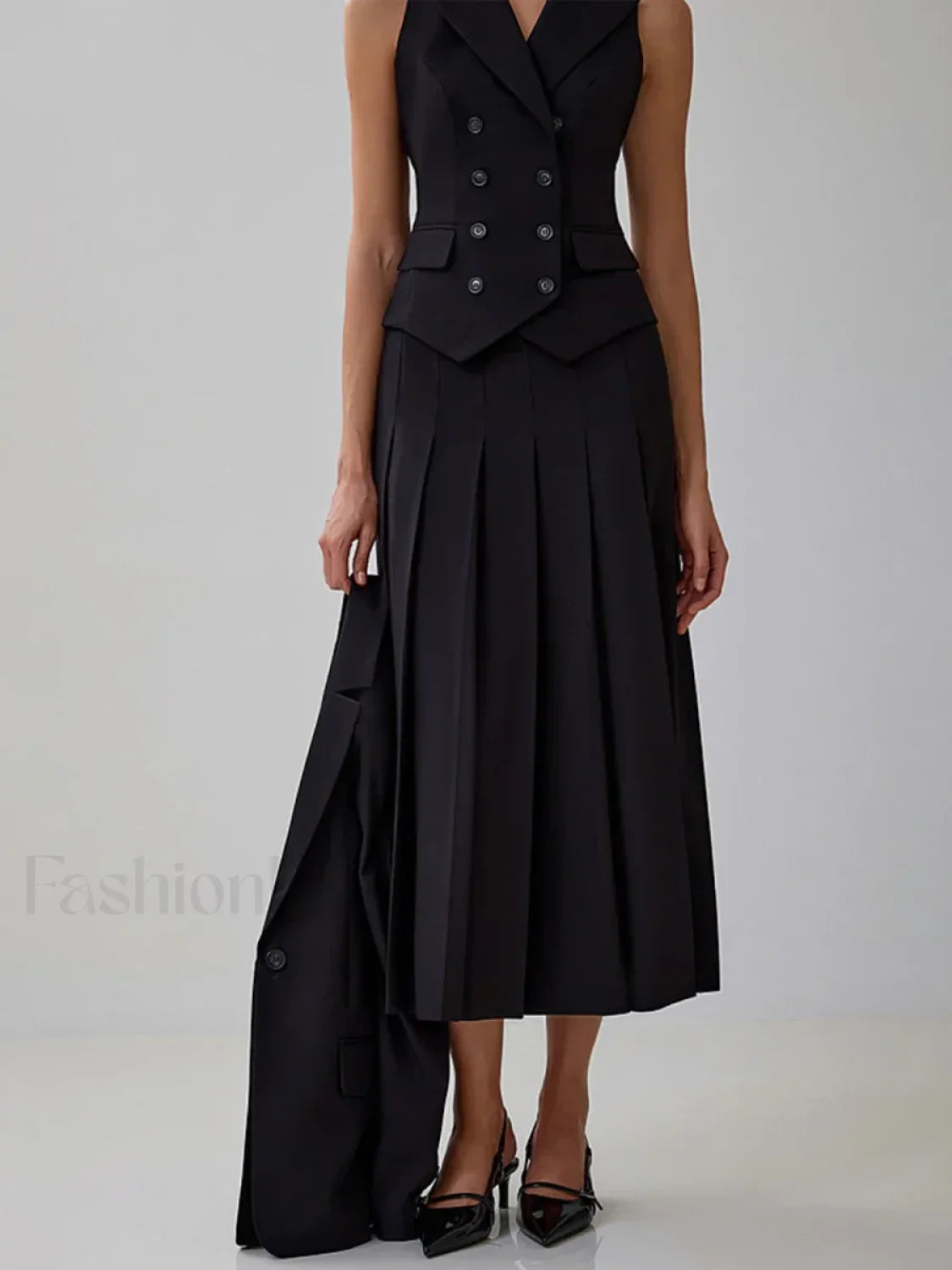 Elegant Spliced Tunic Skirt Two Piece Set BLACK / S
