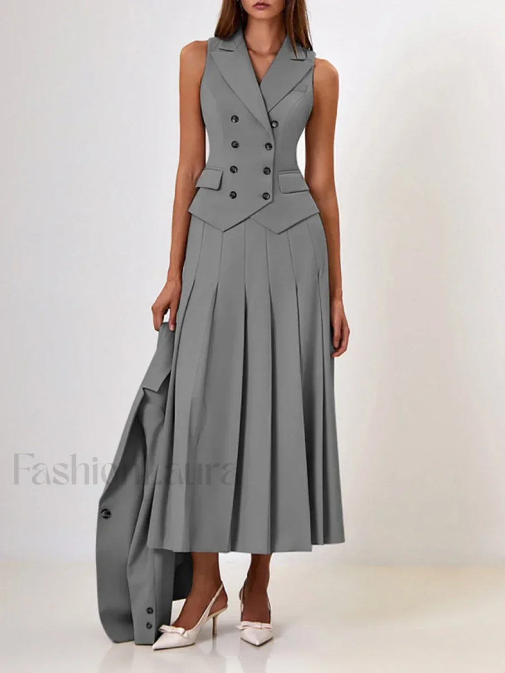 Elegant Spliced Tunic Skirt Two Piece Set GRAY / S