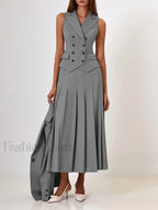 Elegant Spliced Tunic Skirt Two Piece Set GRAY / S