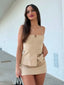 Elegant Striped Sling Culottes Two Piece Set apricot top / XS