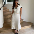 Elegant White Skirt Pleated Two Piece Set White / S