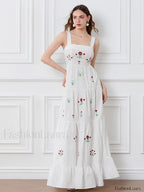 Embroidered Square Neck Boho Dress