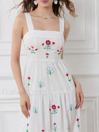 Embroidered Square Neck Boho Dress