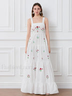 Embroidered Square Neck Boho Dress WHITE / S