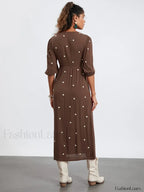 Embroidered Tie Waist Boho Dress