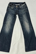 Butterfly Embroidered Washed Denim Bootcut Jeans