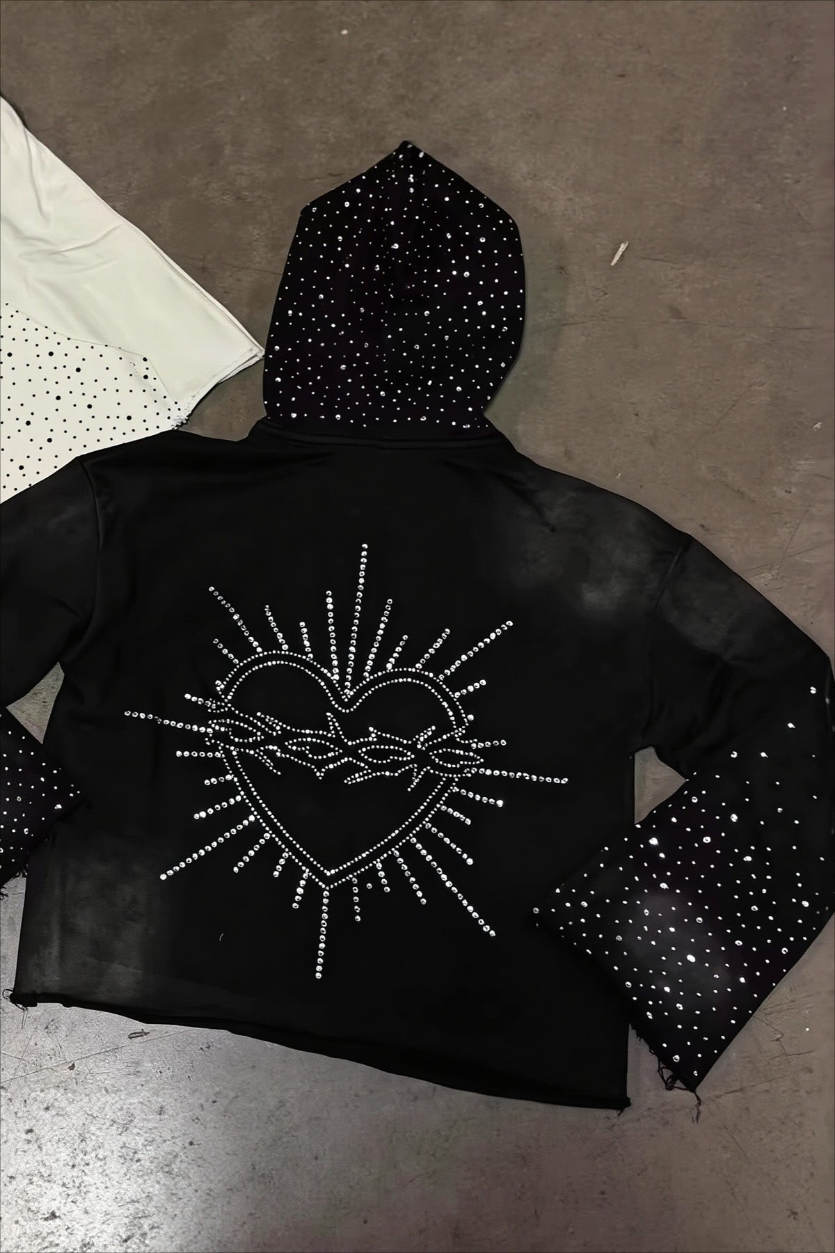 Rhinestone Heart Back Graphic Pullover Hoodie