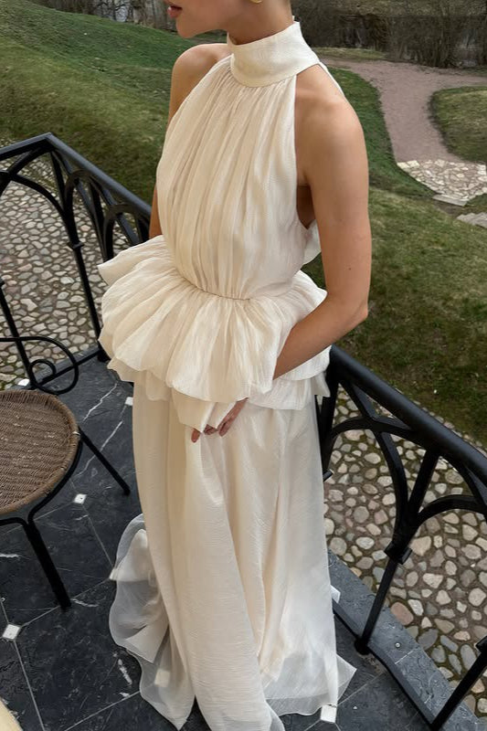 Mock Neck Sleeveless Peplum Reception Dress Main image