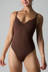 Lace Trim Built In Bra Cami Fits Everybody Bodysuit