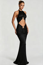 Halter Cutout Metal Ring Ruched Party Dress