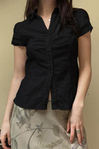 Solid Button Front Fitted T-Shirt